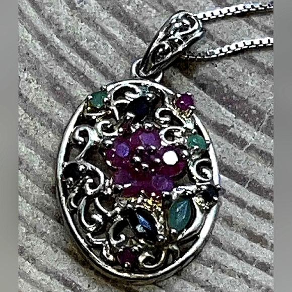 Multi Stone High Silver Content 980 Italian Silver Garnet, Mossanite, Onyx,topaz - Picture 1 of 7